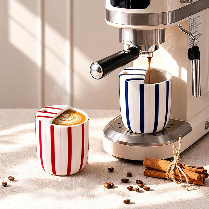 2 Pcs Ceramic Mug with Sip Hole 10 oz Deep Blue Red Striped Ceramic Coffee Mug Hand Painted Travel Mugs Heat Resistant Non Slip Built in One Lid Mugs for Coffee Lovers Appreciation Gift - Image 4