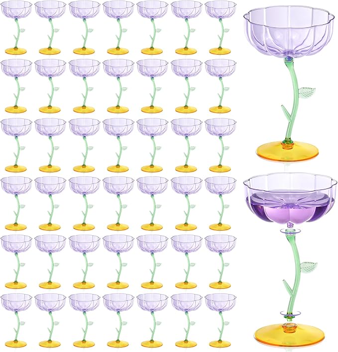 48 Pcs Purple Plastic Ribbed Coupe Glasses Detachable 7oz Flower Cocktail Glasses Modern Wavy Plastic Cocktail Coupes Disposable Martini Glasses Mimosa Glassware champagne goblets (48, Purple) by Unknown