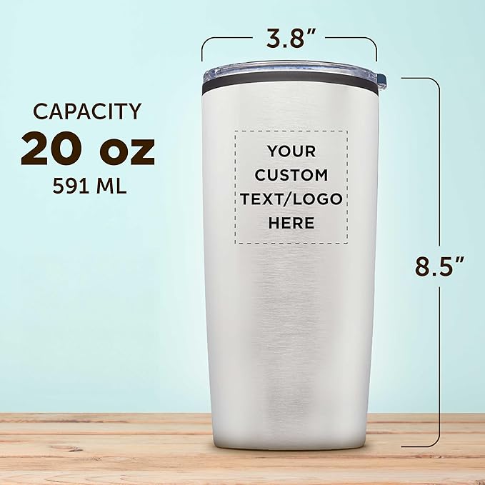 Custom Plastic Tumblers 20 oz Set of 6/12/24 Personalized Bulk Pack with Lids, Ice Coffee Tumbler, To Go Cup Insulated - Silver