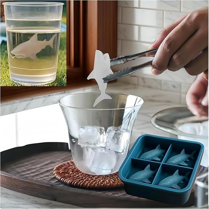 Shark Ice Mold for Whiskey & Cocktails – 3D Shark Silicone Ice Cube Molds with Easy Release, Reusable & Flexible Tray for Drinks, Coffee, Juice, Fun Party & Gift Idea (2)