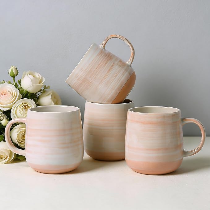 Coffee Mugs Set of 4, 12oz Stoneware Coffee Cups with Handle, Light Orange | Hand-Painted Ceramic Mugs Set for Women and Men, Dishwasher & Microwave Safe, Suitable for Hot Coffee, Tea, Cocoa, Milk - Image 2