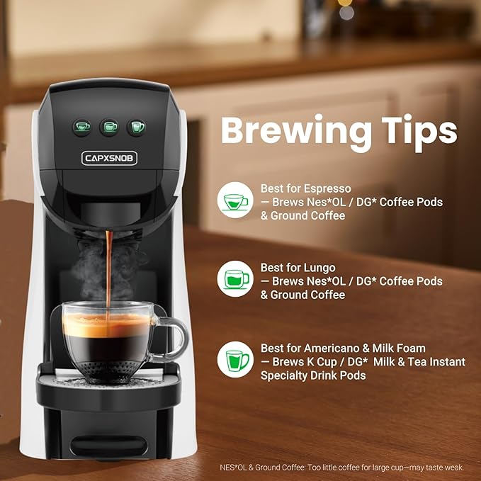 Warriors1 4-in-1 Coffee Maker & Espresso Machine for Pods & Grounds, 20 Bar | Fits K Cup/Nespresso/Dolce Gusto Pods/Ground, 3 Cup Sizes & Custom Vol/Temp, 5.3" W for Kitchen/Office/Dorm - Image 4