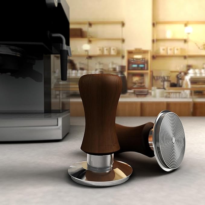 KYONANO 53.3mm Espresso Tamper, 30lb Spring-Loaded Calibrated Coffee Tamper, 304 Stainless Steel, Cuibourtia Wooden-Handle, Barista Tamper Suit for Over 53MM Espresso Portafilter