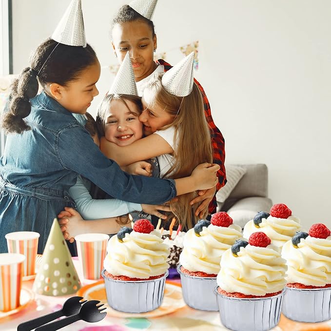 50 Pack Foil Cupcake Liners with Dome Lids,LNYZQUS 5oz Large Cupcake Cups,Disposable Muffin Tins Ramekins Pans Baking Cups Wrappers Holders-Silver - Image 7
