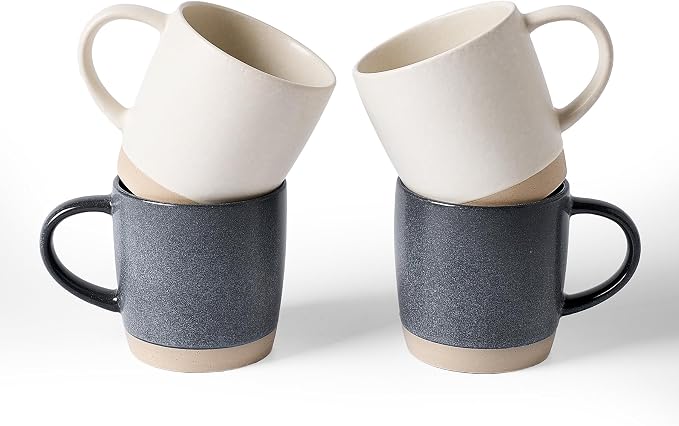 famiware Coffee Mugs Set of 4, Milkyway 13 oz Mug Set, Ceramic Cup Set with Handle for Coffee, Tea, Cocoa, Milk, Matte White + Matte Dark Charcoal by Famiware