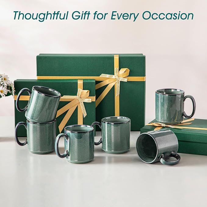 vancasso STARRY Ceramic Coffee Mugs Set of 6, 16 Oz Large Coffee Cups for Latte, Cappuccino, Tea & Hot Cocoa, Artisan Modern Style for Coffee Bar, Home & Kitchen, Microwave & Dishwasher Safe, Green - Image 8