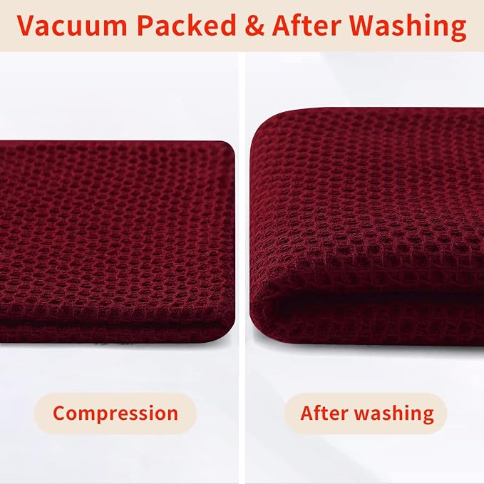 Homaxy 100% Cotton Waffle Weave Kitchen Dish Towels 12-Pack, Burgundy | 13 x 28 Inches, Ultra Soft Absorbent Dish Towels, Quick Drying Cleaning Towels - Image 8