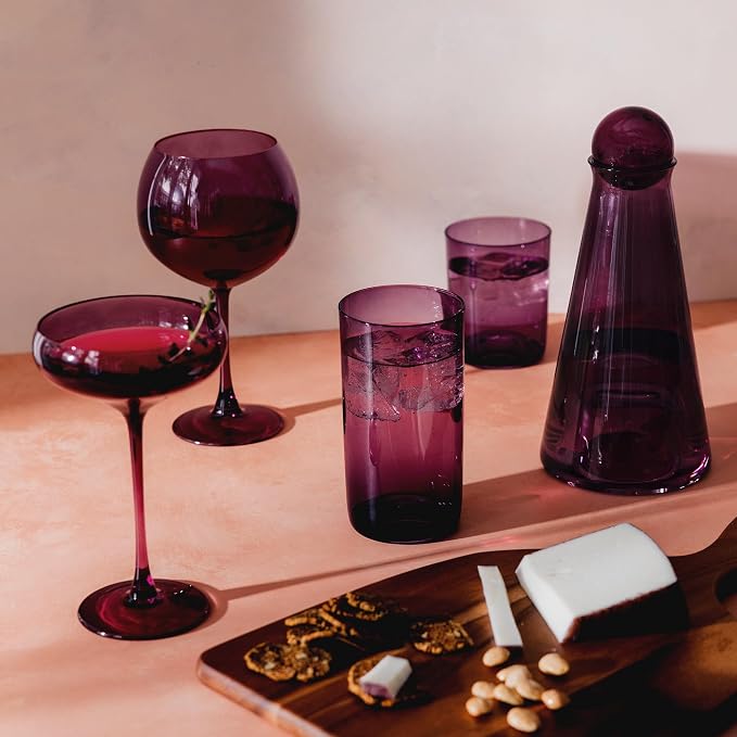 Set Of 4 Magenta Sphere Drinking Glasses, 20 Fl Oz Large Capacity Modern Round Ball Shaped Glass Cups, Durable Handmade Glassware, Dishwasher Safe For Water Juice Cocktails Daily & Party Use - Image 4