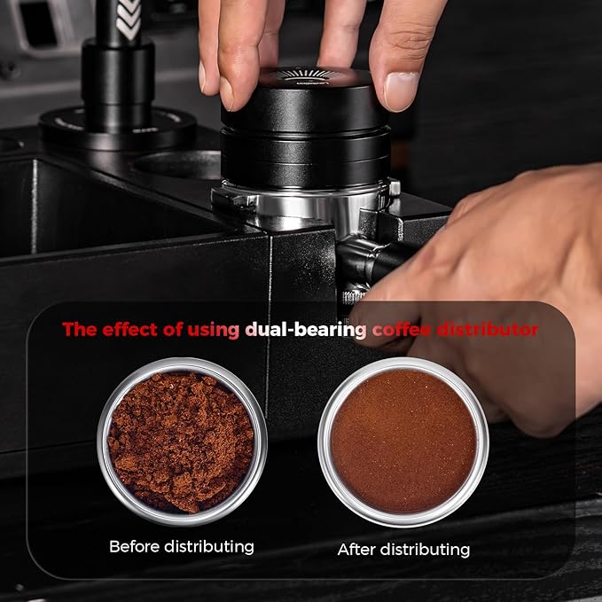 IKAPE 58.35MM Espresso Coffee Distributor, Coffee Dual-Bearing & High-Speed Distribution Tools, Adaptive Height Coffee Tamper Leveler for Over 58mm Portafilters