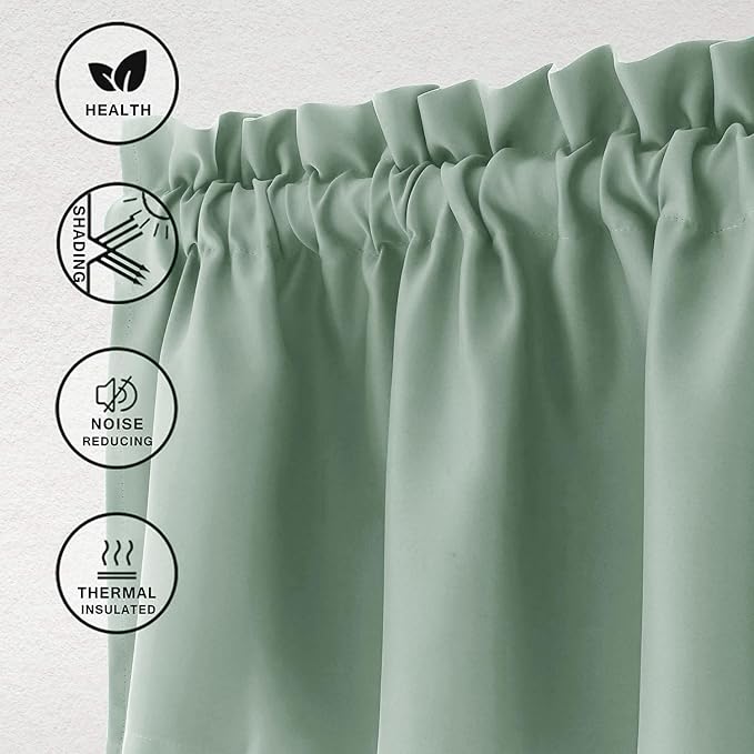 Hiasan Valance Curtains for Kitchen Blackout Thermal Insulated Solid Window Curtain Valance, Light Sage, 42 x 12 Inches, 1 Panel - Image 2