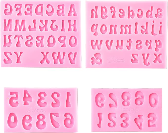 GELIFATLE Letters Molds and Numbers Molds, Silicone Fondant Mold Chocolate Molds, 0-9 Number and 26 Letters Silicone Molds for Baking Desserts and Cake Decoration (4 pack) by GELIFATLE
