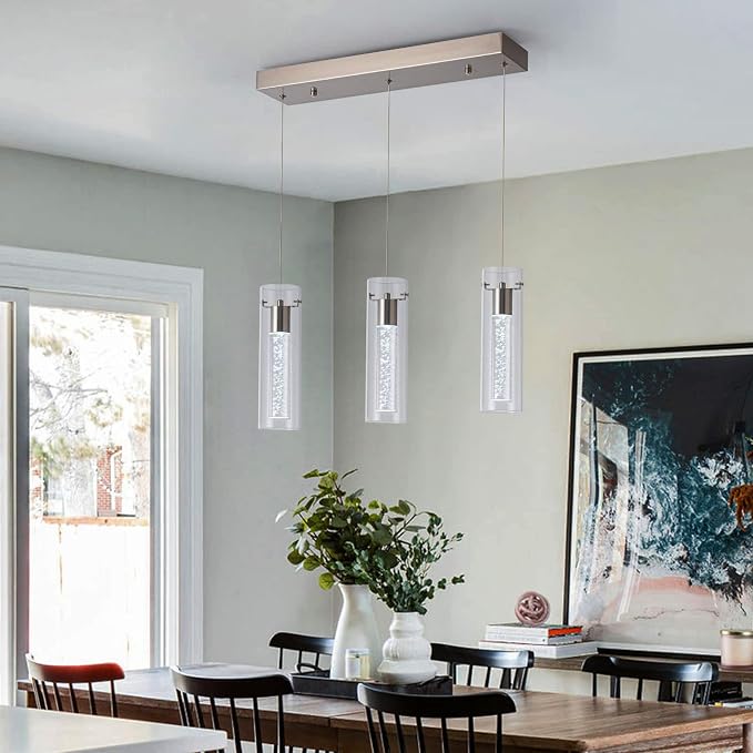 Pendant Lights Kitchen Island with Remote Control, Dimmable Brushed Nickel & Clear Cylinder, Adjustable Height Kitchen Pendant Lights, Island Lights for Kitchen, Modern Lighting Fixture - Image 6