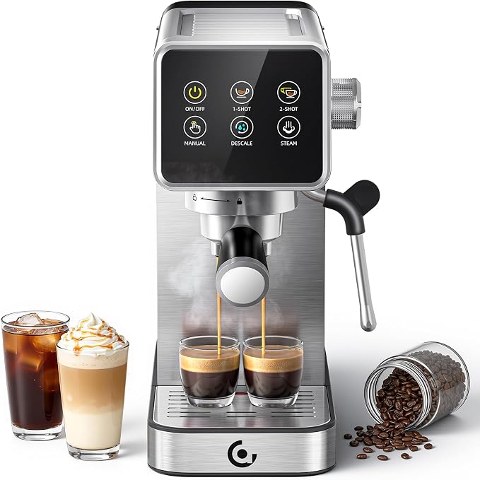 AMZCHEF 20 Bar Home Espresso Coffee Machine | LED Touchscreen, Built-in Milk Frother, Self-Cleaning Function, Makes Latte & Cappuccino, Ideal Coffee Starter Machine by AMZCHEF