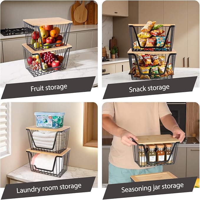 2 PACK Pantry Organizers and Storage, Stackable Onion Potato Bins | Large Wire Storage Basket, Breathable Design for Onion, Potato, Garlic, Fruit, Vegetables Fresh, Kitchen Pantry Storage - Image 9