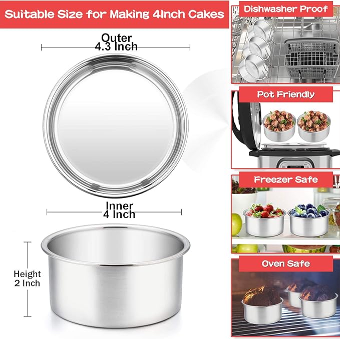 TeamFar 4 Inch Cake Pan, Stainless Steel Mini Cake Pan Round Baking Tins | Set of 3, Small Tier Cake Baking Pans Tins For Baking Steaming Serving, Healthy & Sturdy, Easy Clean & Dishwasher Safe - Image 7