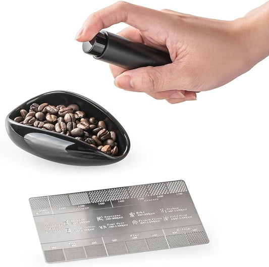KitchenTour Ultimate Coffee Kit - Ceramic Coffee Bean Dosing Cup + Anti-Static Sprayer + Grind Size Ruler - 3-in-1 Pro Set: Measure, Spray, Validate
