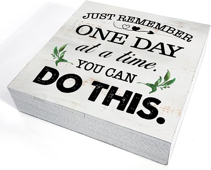 Just Remember One Day at a Time Wood Box Sign Home Decor Rustic Inspirational You Can Do It Wooden Box Sign Block Plaque for Wall Tabletop Desk Home Office Decoration 5" x 5" - Image 3