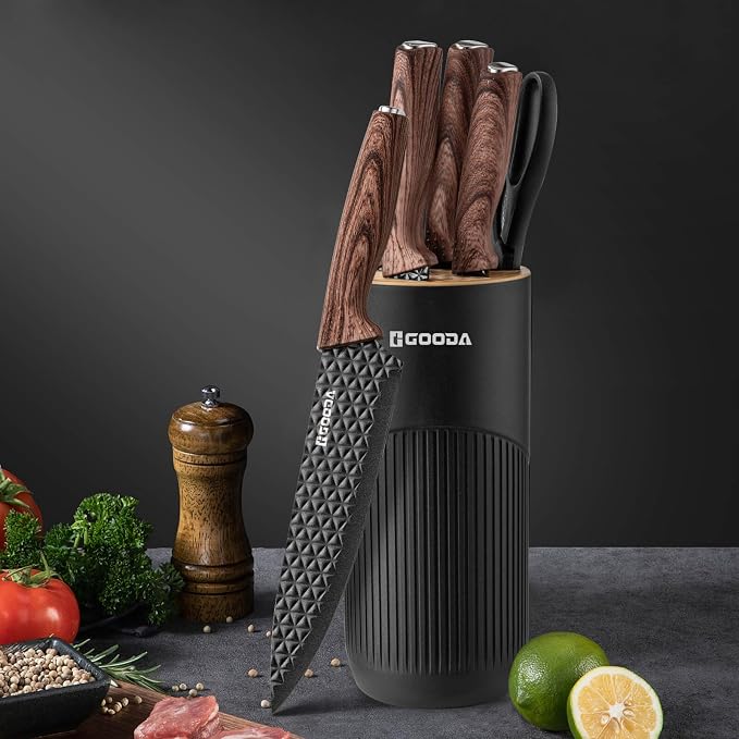 Kitchen Knife Set With Block,6-Piece Professional Chef Cooking Knives Set For Kitchen,Non-Stick Stainless Steel Knife Block Set - Image 6
