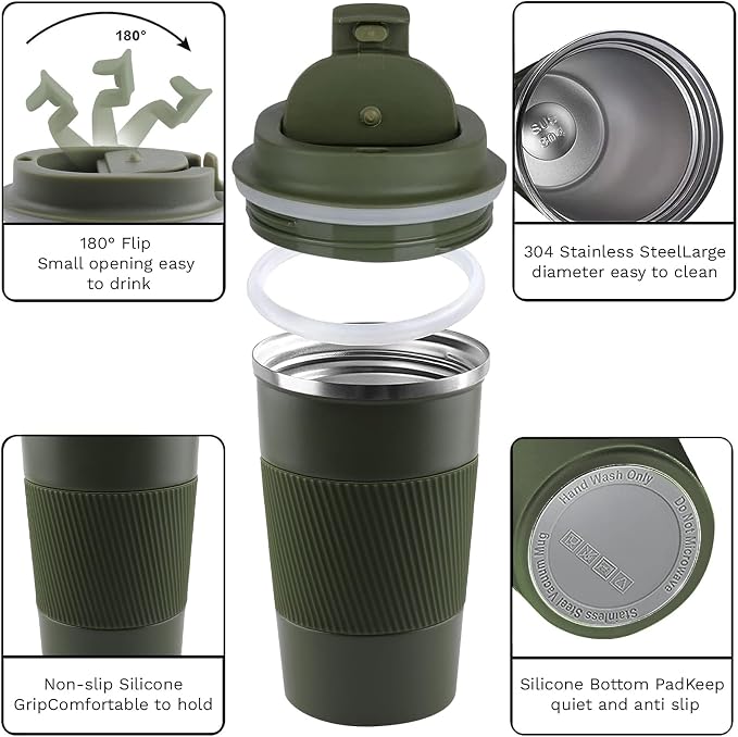 Insulated Travel Coffee Mug, Stainless Steel Coffee Cup with Leakproof Lid | Double-wall insulation keeps drinks hot or cold for hours, with a leakproof lid and portable stainless steel design - Image 3