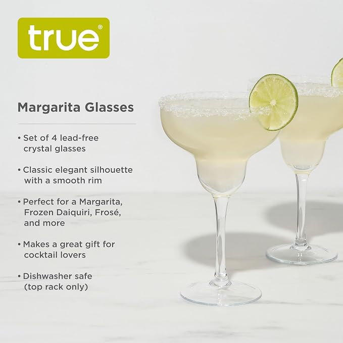 True Margarita Glass, Crystal Stemmed Cocktail Glasses, Dishwasher Safe, Mixed Drink Glasses, Daquiri Glass Holds 10 oz., Set of 4, Clear - Image 2