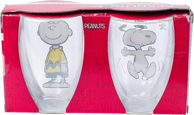 Silver Buffalo Peanuts Snoopy, 2 Pack Double Walled Glass Set, 12.5oz | Piece, Woodstock and Charlie Brown, 0.37 Liters - Image 11