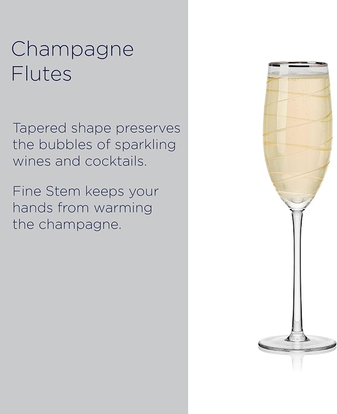Mikasa Cheers Set of 4 Platinum Rim Champagne Flutes, 8 Ounce - Image 3