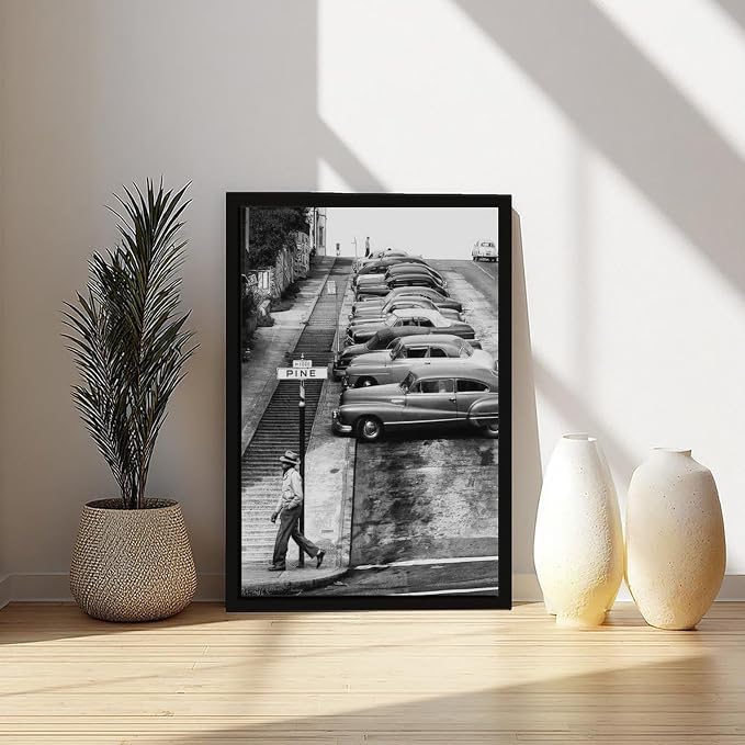 UXCBIA Pine Street, Streets of San Francisco 1950s, Black And White, Vintage Poster Canvas Poster Bedroom Decor Sports Landscape Office Room Decor Gift Black Frame 12x18in(30x45cm) - Image 6