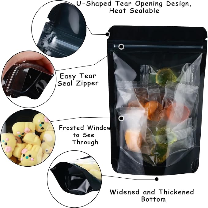 150 Pcs Mylar Bags for Food Storage, 6x9 Mylar Bag with Window Stand Up, Small Holographic Resealable Bags Smell Proof Bag Food Packaging for Small Business Freeze Dried Candy Jewelry Foil Packaging - Image 6