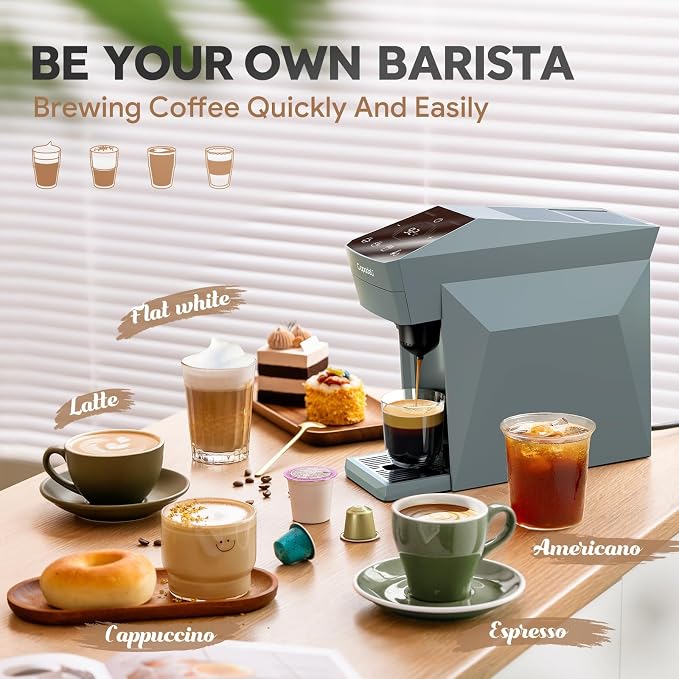 3-in-1 Coffee Maker & Espresso Machine for Pods & Grounds, Fits K Cup/Nes/Grounds, 4 Cup Sizes & Custom Brew Volume/Temp, 4.72" W for Kitchen/Office/Dorms,27 oz Tank - Image 8