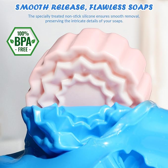 HKNMTT Square Flower Rectangle Bar Molds Silicone, 7 Shapes for Chocolate Soap Making Shower Steamer Homemade Bath Bomb Lotion Shampoo Bar Dessert DIY Set Non-stick Craft Food Grade 3 Pack - Image 4