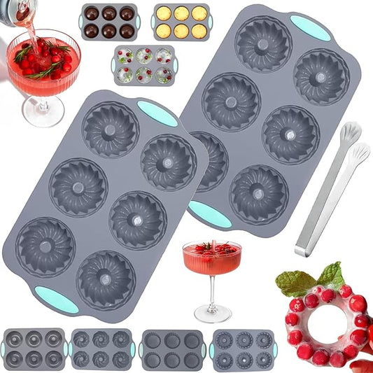 Wreath Ice Mold, Christmas Ice Cube Molds, Silicone Wreath Ice Cubes Tray, 6 Hole Silicone DIY Mold Suitable, Flexible Silicones Easy Release, for Holiday Cocktails/Chocolate/Desserts (A*2)