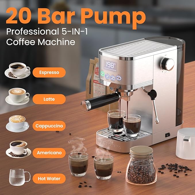 Espresso Machine 20 Bar Espresso Maker with Steam Milk Frother,Temperature Control LED Display Stainless Steel Coffee Machine for Cappuccino Latte,Gift for Coffee Lovers Women and Men