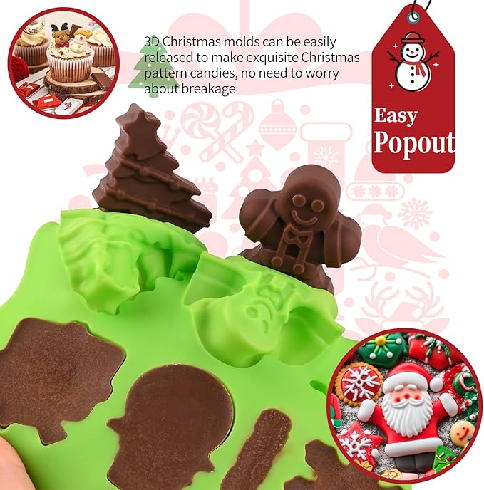 2 Pack Christmas Candy Cane Mold With 2 Dropper,Xmas Theme Baking Molds for Making Chocolate, Candy, Gummy and More - Red & Green