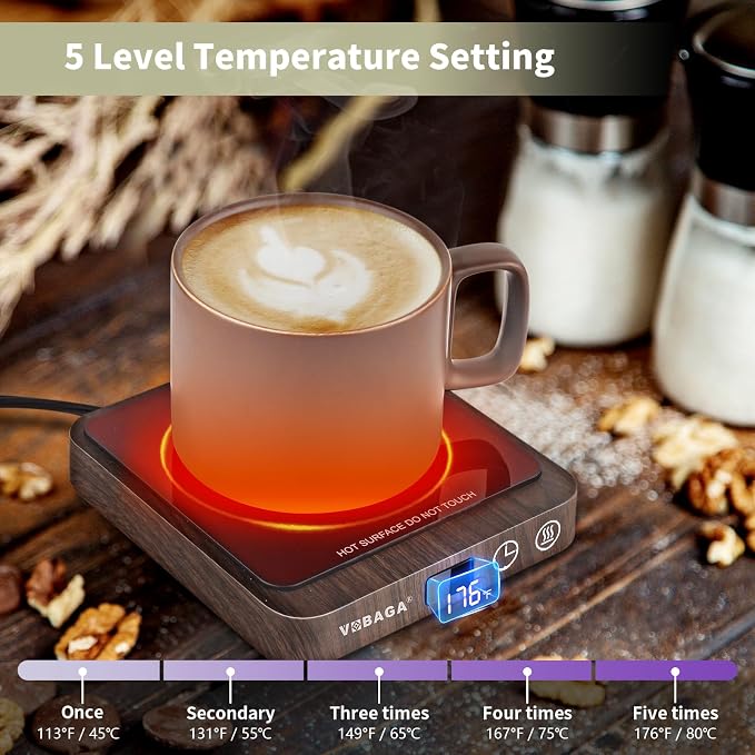 VOBAGA Coffee Mug Warmer & Coffee Warmer for Desk with 5 Temp Settings Display, Mug Warmer with 2-12H Auto Shut Off, Beverage Warmer for Milk, Tea, Candle, Ideal Coffee Gifts for Women Men(No Cup) - Image 2
