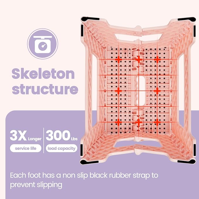 ACSTEP 9 Inch Folding Step Stool 300 LB Capacity Non Slip Foot Stool with Handle Plastic Foldable Step Stools for Kids Stepping Stool for Bathroom Black Small Step Stool (1 PC Pink) | Heavy Duty Foldable Stools, Lightweight, Holds 300 lb, for Toddler K... - Image 2