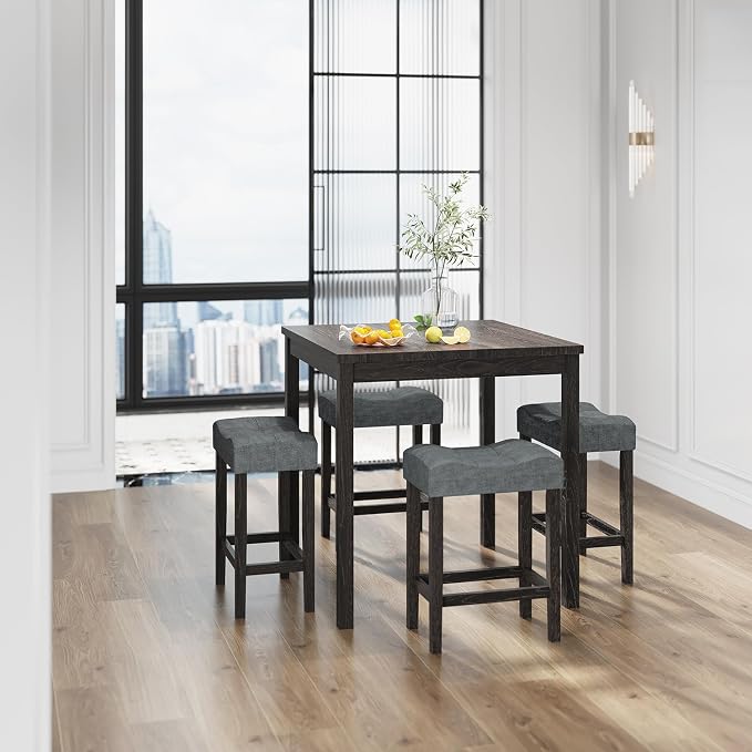 allamazing 5-Piece Counter Dinner Height Table Set, Indoor Modern Rectangular Dining Table Furniture Set for Kitchen, 35 inch Dining Table with 4 stools (1+4 Black) - Image 8