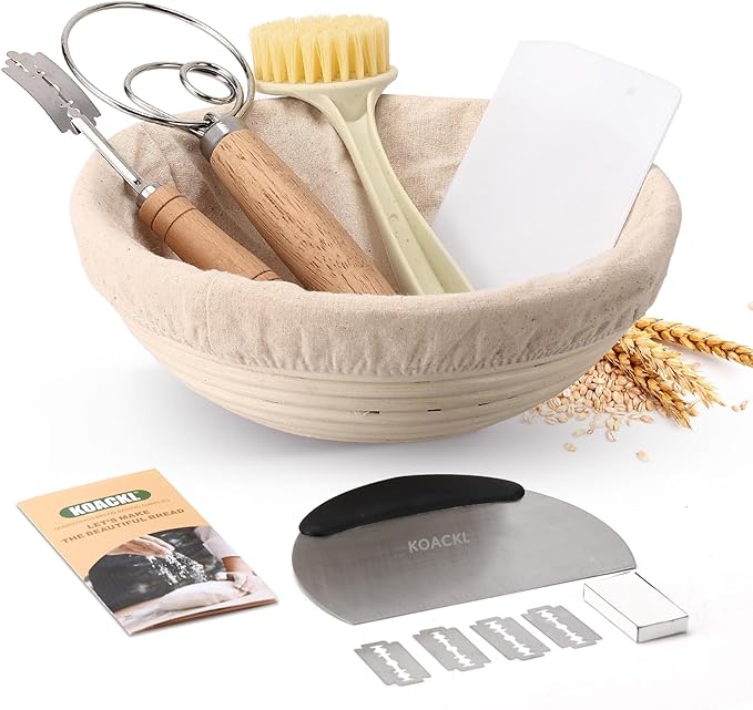 Sourdough Bread Baking Supplies, Sourdough Starter Kit, 9 Inch Round Banneton Basket Set, Sourdough Tools Kit for Beginner and Professional Bakers, Bread Making Tools for Baking
