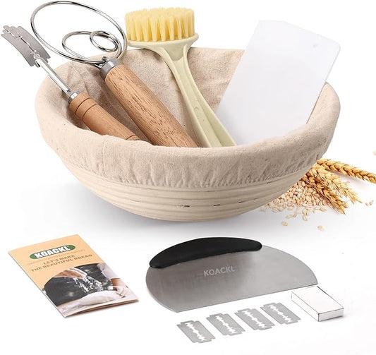 Sourdough Bread Baking Supplies, Sourdough Starter Kit, 9 Inch Round Banneton Basket Set, Sourdough Tools Kit for Beginner and Professional Bakers, Bread Making Tools for Baking