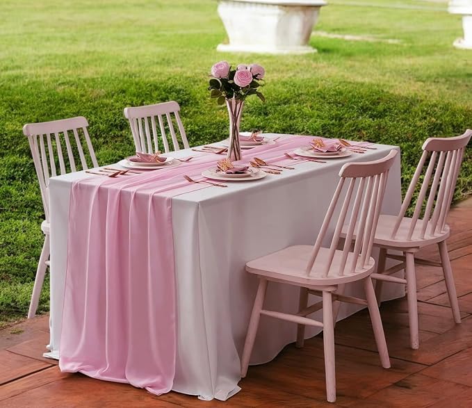 MDS Pack of 5 | Dusty Rose | 14ft Chiffon Table Runner 29x170 Inches Long Romantic Rustic Sheer Gauze Runner for Wedding Bridal Shower Birthday Banquets Engagement Spring Easter Boho Decorations - Image 6