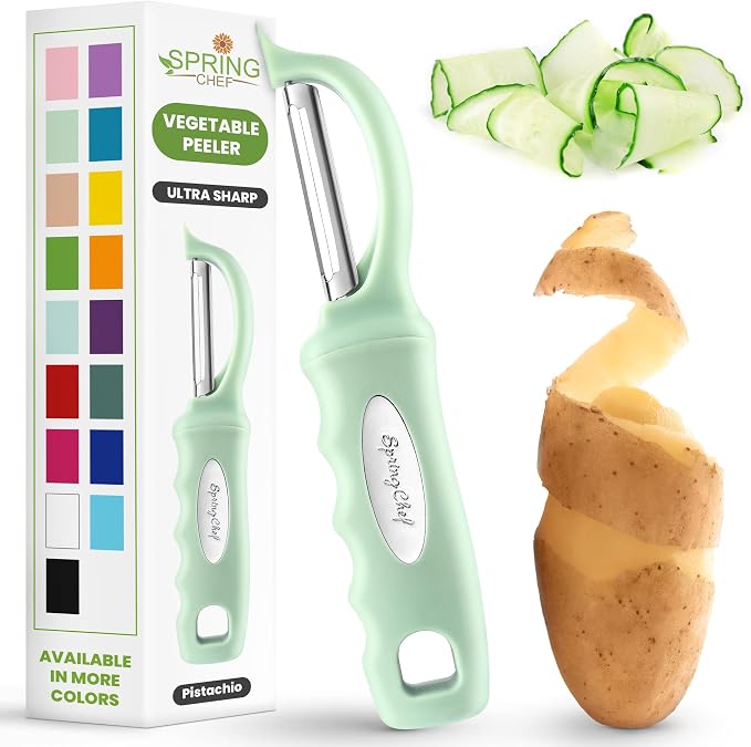 Spring Chef Swivel Vegetable Peeler with Ergonomic Handle, Pistachio | Premium Potato Peeler w/ Ultra Sharp Stainless Steel Blades, Multifunctional Veggie Peeler for Apple, Carrot, Cucumber, Fruit by SpringChef