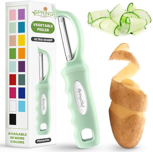 Spring Chef Swivel Vegetable Peeler with Ergonomic Handle, Pistachio | Premium Potato Peeler w/ Ultra Sharp Stainless Steel Blades, Multifunctional Veggie Peeler for Apple, Carrot, Cucumber, Fruit by SpringChef