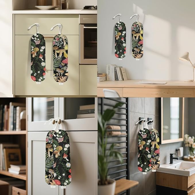 2Pcs Mushroom Plastic Bag Holder, Wall Mount Grocery Bag Holder | Summer Leaves Plastic Bag Holder, Reusable Grocery Bag Storage Dispenser, Farmhouse Kitchen Home Decor - Image 6
