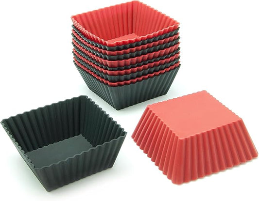Freshware Cupcake Liners, Pack of 12 Silicone Muffin Cups, Baking Cups, Reusable & Non-stick Cupcake Liners for Party Halloween Christmas, Square