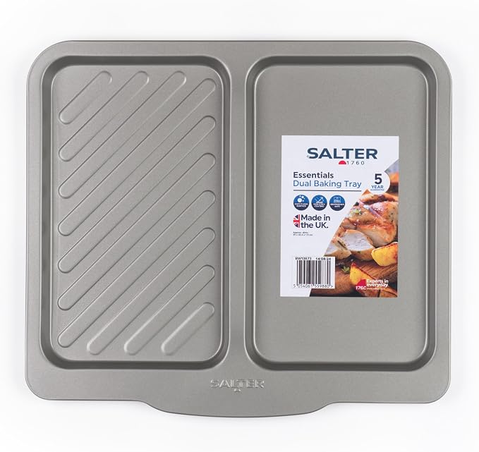 Salter Essentials Split Baking Tray, Rectangular Non-Stick Oven Tray | Carbon Steel Construction, Dishwasher Safe, PFOA-Free Coating, Made In The UK, For Chips And Pastries, 1 Tray - Image 7