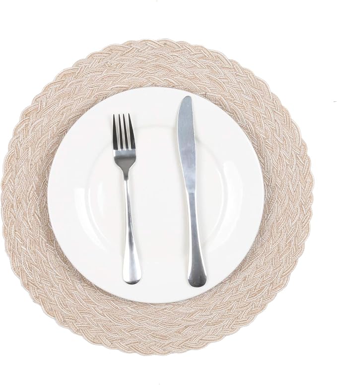 SHACOS Round Braided Placemats 15 inch Set of 4 Boho Woven Washable Kitchen Table Placemats for Home Wedding Party (T-Beige, 4) - Image 9