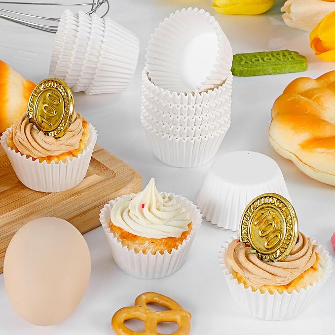 Caperci 300pcs Mini Cupcake Liners for Baking - White Greaseproof Paper Muffin Baking Cups for Wedding Birthday Party Baby Shower Festivals (White) - Image 3