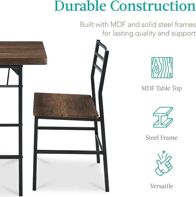 Best Choice Products 3-Piece Modern Dining Set, Space Saving Dinette for Kitchen, Dining Room, Small Space w/Steel Frame, Built-in Storage Rack - Dark Brown/Black - Image 6