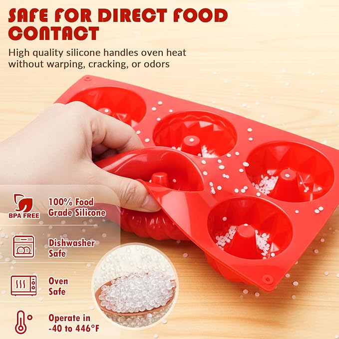 HKNMTT 2Pcs Mini Fluted Cake Pans 6-Cavity Non Stick Buntz Pan BPA Free | Food-Grade Silicone, Oven Safe, Easy Release, for Baking Cakes, Jelly, Brownie - Image 3