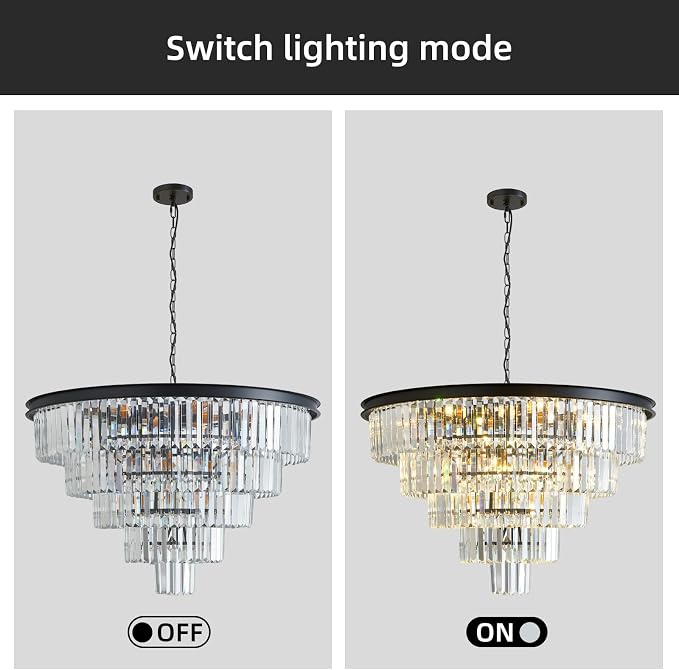 Large Crystal Chandelier 30'' Modern Black Dining Room Light Fixture | 5-Tier K9 Luxury Crystal Pendant Light for High Ceiling Big lighting fixture for Living Room Kitchen Foyer Staircase Entryway - Image 8