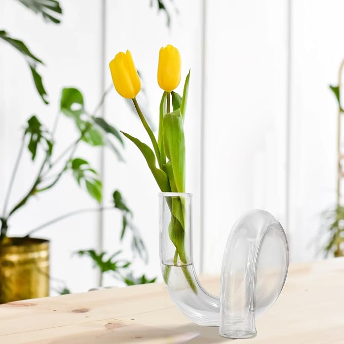 Joeyan Handmade Small Glass Flower Vase,Decorative Geometric Glass Bud Vase for Modern Home Centerpieces Living Room Office,4.72" Abstract Clear Vase for Single Flower and Dry Flowers - Image 6